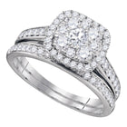 Regal Radiance: 14kt White Gold Princess Diamond Bridal Wedding Ring Band Set - Top View