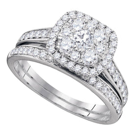 Regal Radiance: 14kt White Gold Princess Diamond Bridal Wedding Ring Band Set - Top View