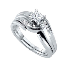 Load image into Gallery viewer, Eternal Love: 14kt White Gold Princess Diamond Bridal Wedding Ring Band Set - Top View