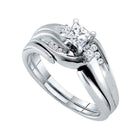 Eternal Love: 14kt White Gold Princess Diamond Bridal Wedding Ring Band Set - Top View