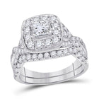 Enchanted Love 14kt White Gold Princess Diamond Bridal Wedding Ring Band Set 2 Cttw Top View from Splendid Jewellery