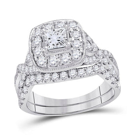 Enchanted Love 14kt White Gold Princess Diamond Bridal Wedding Ring Band Set 2 Cttw Top View from Splendid Jewellery