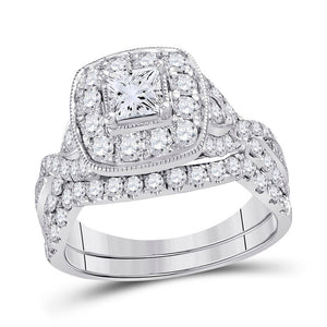 Wedding Collection | 14kt White Gold Princess Diamond Bridal Wedding Ring Band Set 2 Cttw | Splendid Jewellery GND