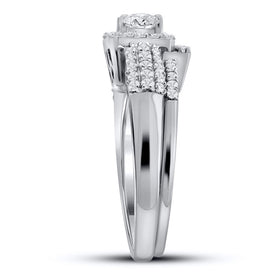 14kt White Gold Princess Diamond Wedding Ring Band Set - A Captivating Celebration of Love and Elegance - Second Side View
