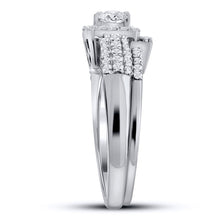 Load image into Gallery viewer, 14kt White Gold Princess Diamond Wedding Ring Band Set - A Captivating Celebration of Love and Elegance - Side View