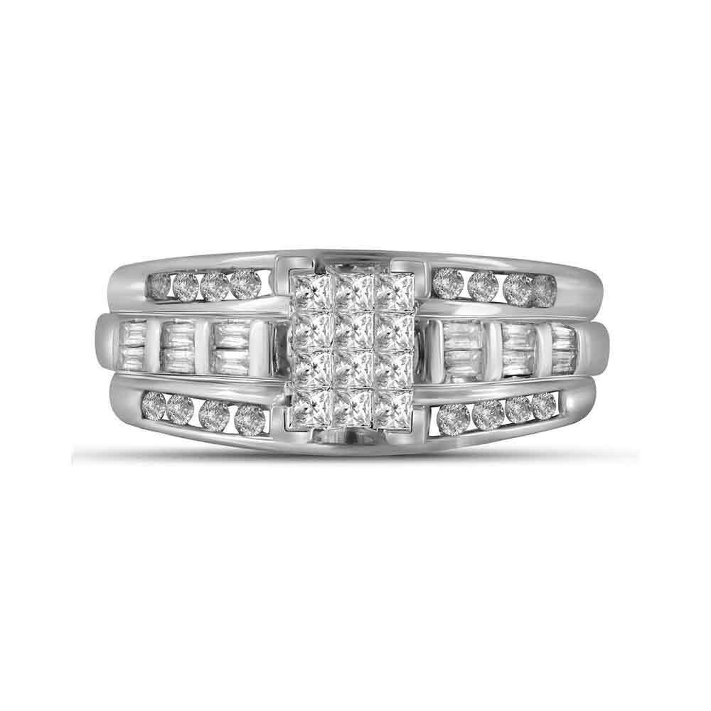 Wedding Collection | 14kt White Gold Princess Diamond Cluster Bridal Wedding Engagement Ring 1/2 Cttw | Splendid Jewellery GND