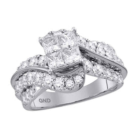 Princess Brilliance: 14kt White Gold Diamond Cluster Bridal Wedding Ring - Top View