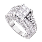 Captivating Brilliance: 14kt White Gold Princess Diamond Cluster Bridal Wedding Engagement Ring 3 Cttw - Top View