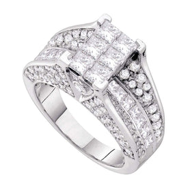 Captivating Brilliance: 14kt White Gold Princess Diamond Cluster Bridal Wedding Engagement Ring 3 Cttw - Top View
