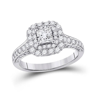 Wedding Collection | 14kt White Gold Princess Diamond Halo Bridal Wedding Engagement Ring 1-1/2 Cttw | Splendid Jewellery GND