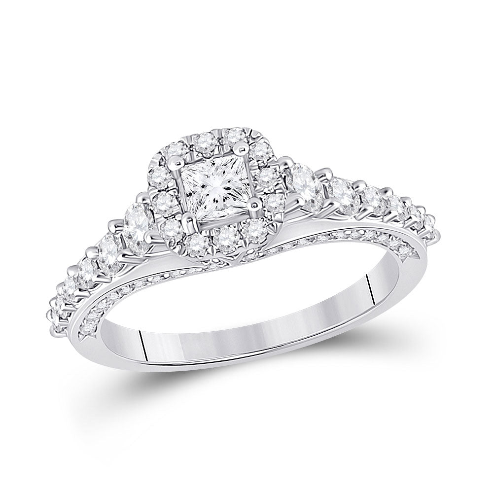 Wedding Collection | 14kt White Gold Princess Diamond Halo Bridal Wedding Engagement Ring 1-1/4 Cttw | Splendid Jewellery GND