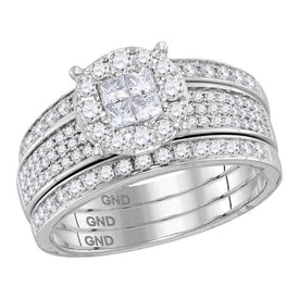 Radiant Love: 14kt White Gold Princess Round Diamond Bridal Wedding Ring Band Set 1 Cttw Top View from Splendid Jewellery