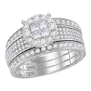 Wedding Collection | 14kt White Gold Princess Round Diamond Bridal Wedding Ring Band Set 1 Cttw | Splendid Jewellery GND