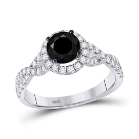 Captivating Noir Elegance: 14kt White Gold Black Diamond Solitaire Bridal Engagement Ring - Top View