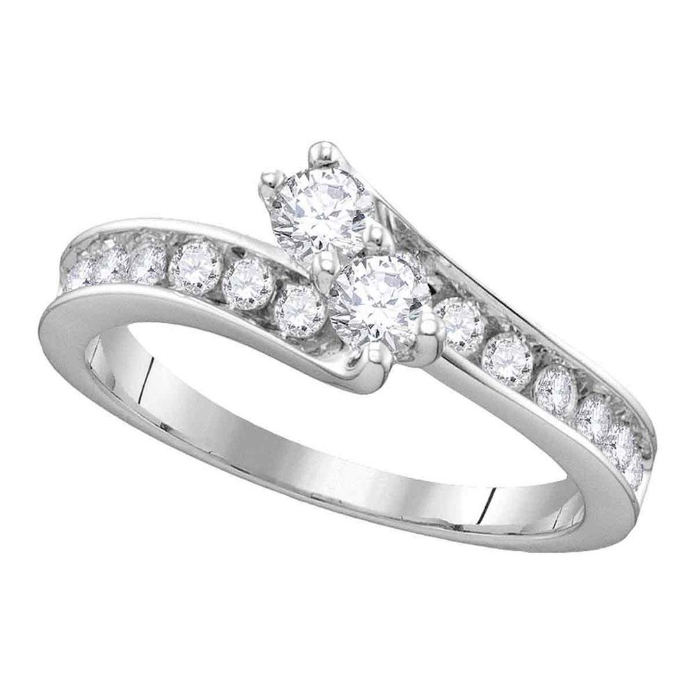 Wedding Collection | 14kt White Gold Round Diamond 2-stone Bridal Wedding Engagement Ring 1 Cttw | Splendid Jewellery GND