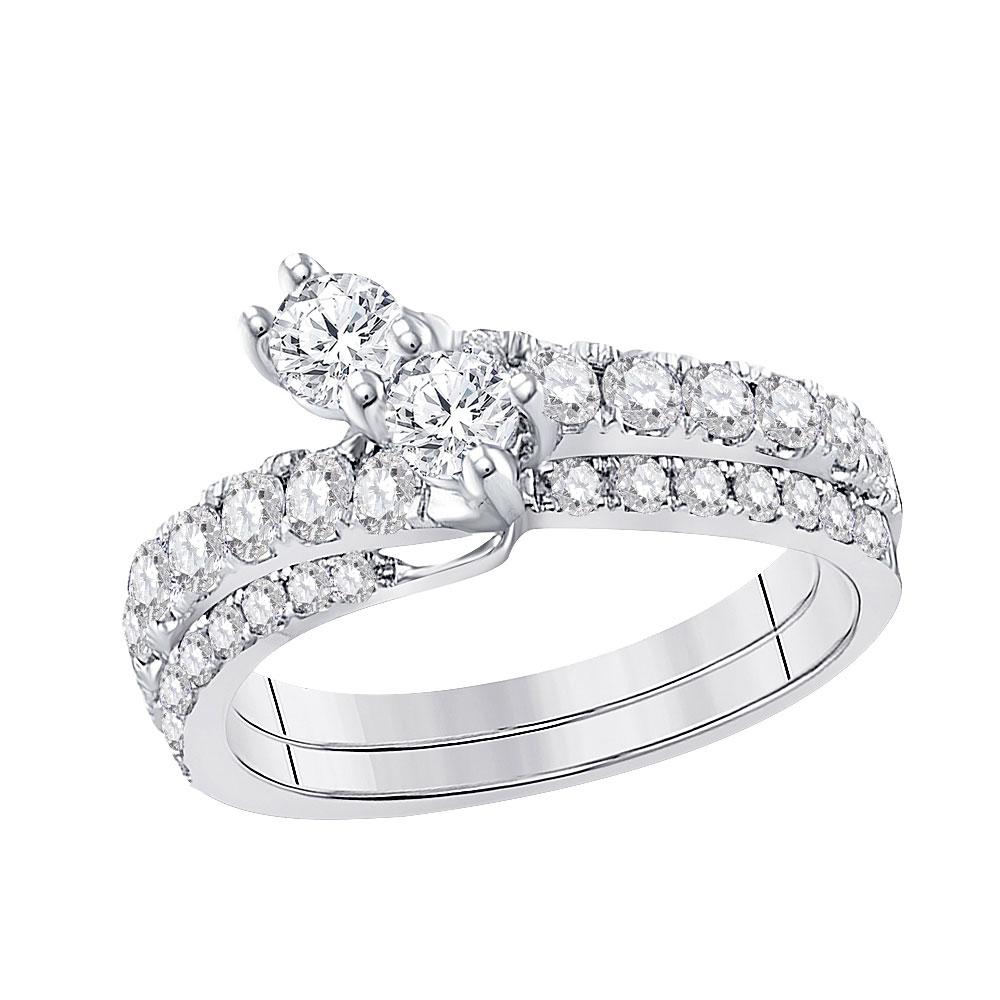Wedding Collection | 14kt White Gold Round Diamond 2-stone Bridal Wedding Engagement Ring 3/4 Cttw | Splendid Jewellery GND