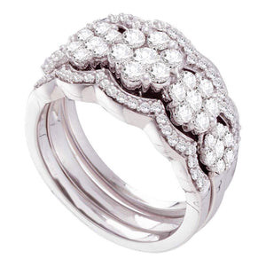 Wedding Collection | 14kt White Gold Round Diamond 3-Piece Bridal Wedding Ring Band Set 1-1/2 Cttw | Splendid Jewellery GND