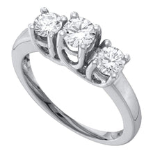 Load image into Gallery viewer, Eternity&#39;s Embrace | 14kt White Gold Radiant Love 3-stone Diamond Bridal Ring 1/2 Cttw Top View from Splendid Jewellery