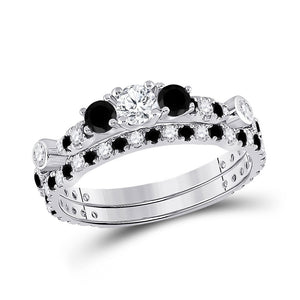 Wedding Collection | 14kt White Gold Round Diamond 3-Stone Bridal Wedding Ring Band Set 1 Cttw | Splendid Jewellery GND