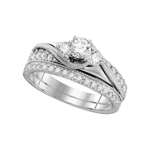 Wedding Collection | 14kt White Gold Round Diamond 3-Stone Bridal Wedding Ring Band Set 7/8 Cttw | Splendid Jewellery GND