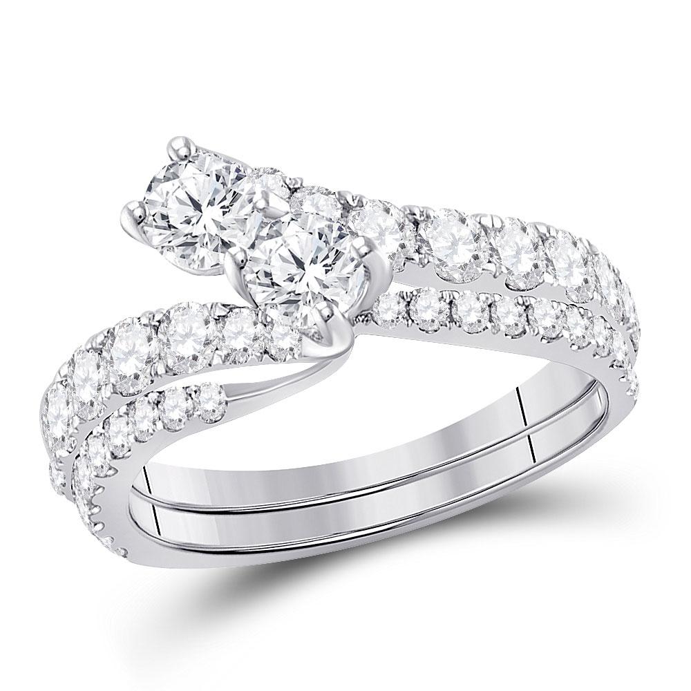 Wedding Collection | 14kt White Gold Round Diamond Bridal Wedding Ring Band Set 1-1/2 Cttw | Splendid Jewellery GND