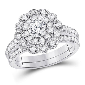 Wedding Collection | 14kt White Gold Round Diamond Bridal Wedding Ring Band Set 1-1/4 Cttw | Splendid Jewellery GND