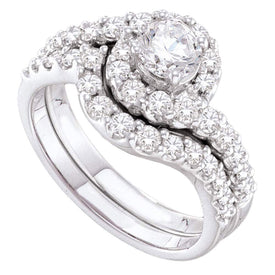Eternal Love 14kt White Gold Round Diamond Bridal Wedding Ring Band Set - Top View
