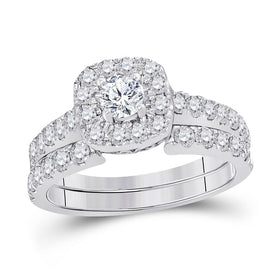 Sparkling Love: 14kt White Gold Diamond Bridal Wedding Ring Band Set - Top View