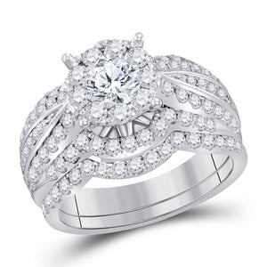 Wedding Collection | 14kt White Gold Round Diamond Bridal Wedding Ring Band Set 1-7/8 Cttw | Splendid Jewellery GND