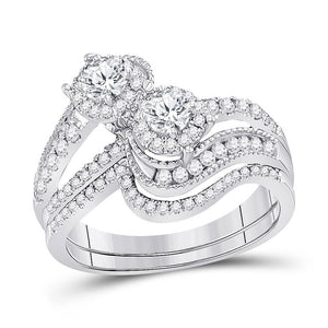 Wedding Collection | 14kt White Gold Round Diamond Bridal Wedding Ring Band Set 1 Cttw | Splendid Jewellery GND