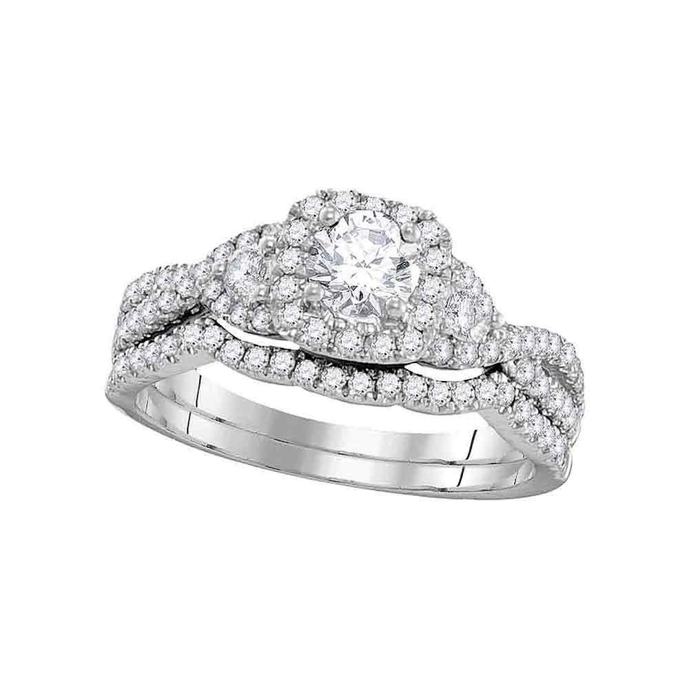 Wedding Collection | 14kt White Gold Round Diamond Bridal Wedding Ring Band Set 1 Cttw | Splendid Jewellery GND