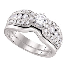 Load image into Gallery viewer, 14kt White Gold Radiant Love Diamond Wedding Ring Band Set - Top View