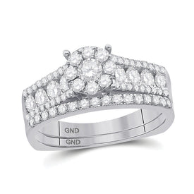 Timeless Brilliance: 14kt White Gold Round Diamond Bridal Wedding Ring Band Set - Top View