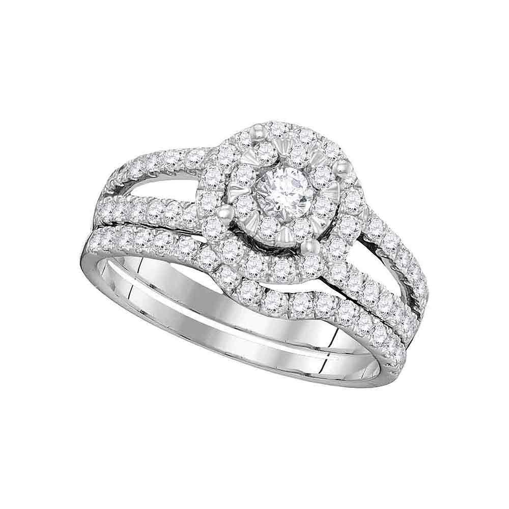 Wedding Collection | 14kt White Gold Round Diamond Bridal Wedding Ring Band Set 1 Cttw | Splendid Jewellery GND