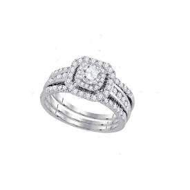 Radiant Love 14kt White Gold Diamond Bridal Wedding Ring Band Set - Top View