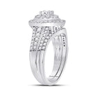 Radiant Love: 14kt White Gold Diamond Bridal Wedding Ring Band Set - Front View