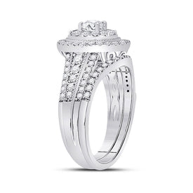 Radiant Love: 14kt White Gold Diamond Bridal Wedding Ring Band Set - Front View