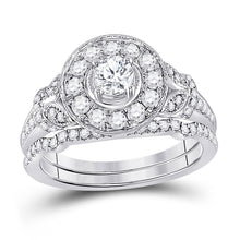 Load image into Gallery viewer, Captivating Brilliance: 14kt White Gold Diamond Wedding Ring Set - Top View