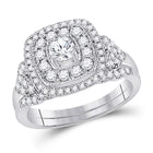 14kt White Gold Radiant Diamond Wedding Ring Band Set 1 Cttw - Top View