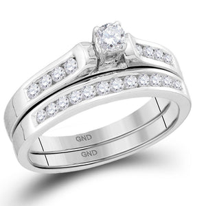 Wedding Collection | 14kt White Gold Round Diamond Bridal Wedding Ring Band Set 1/2 Cttw | Splendid Jewellery GND