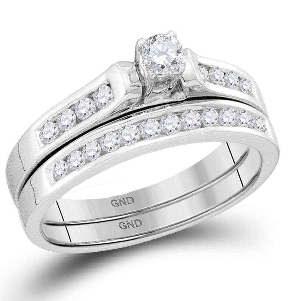 Wedding Collection | 14kt White Gold Round Diamond Bridal Wedding Ring Band Set 1/2 Cttw | Splendid Jewellery GND