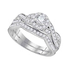 Radiant Love: 14kt White Gold Round Diamond Bridal Wedding Ring Band Set Top View from Splendid Jewellery