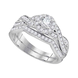 Radiant Love: 14kt White Gold Round Diamond Bridal Wedding Ring Band Set Top View from Splendid Jewellery