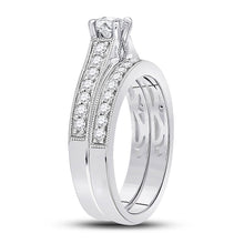 Load image into Gallery viewer, Eternal Brilliance: 14kt White Gold Round Diamond Bridal Wedding Ring Band Set - Front View