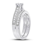 Eternal Brilliance: 14kt White Gold Round Diamond Bridal Wedding Ring Band Set - Front View