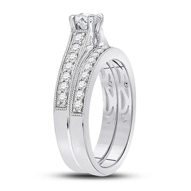 Eternal Brilliance: 14kt White Gold Round Diamond Bridal Wedding Ring Band Set - Front View