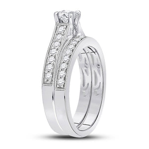 Wedding Collection | 14kt White Gold Round Diamond Bridal Wedding Ring Band Set 3/4 Cttw | Splendid Jewellery GND