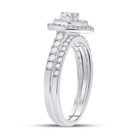 Radiant Love: 14kt White Gold Diamond Bridal Wedding Ring Band Set - Side View