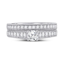 Load image into Gallery viewer, Eternal Brilliance: 14kt White Gold Round Diamond Bridal Wedding Ring Band Set - Side View