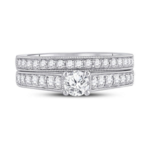 Wedding Collection | 14kt White Gold Round Diamond Bridal Wedding Ring Band Set 3/4 Cttw | Splendid Jewellery GND